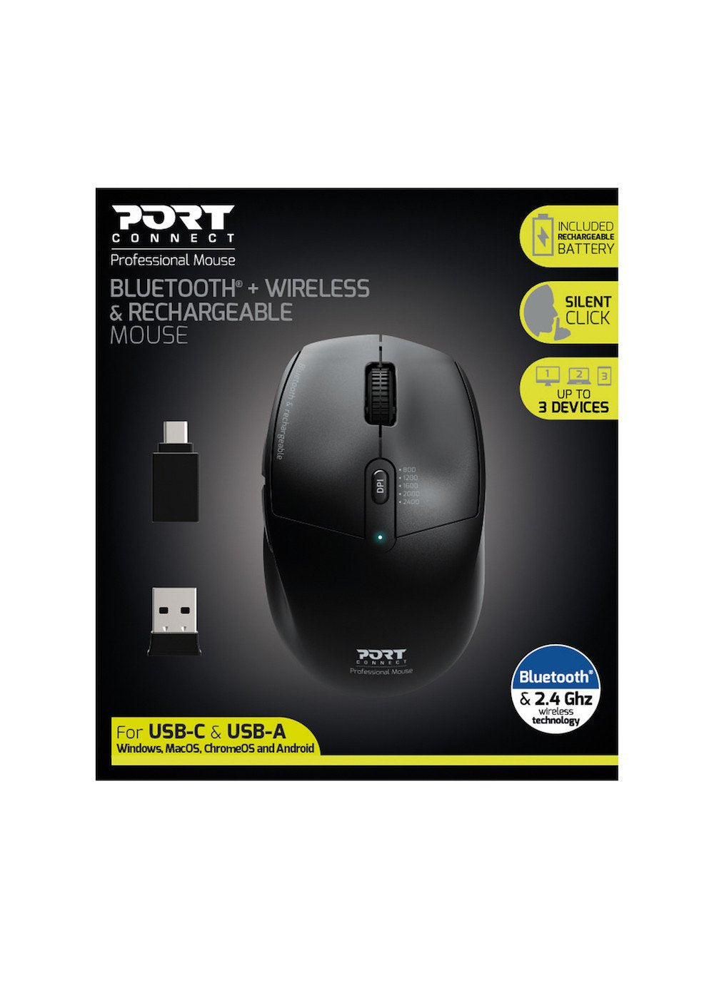 EAN 3567049007157 - Port Designs 900715 ratón Oficina mano derecha RF Wireless + Bluetooth Óptico 2400 DPI imagen 2