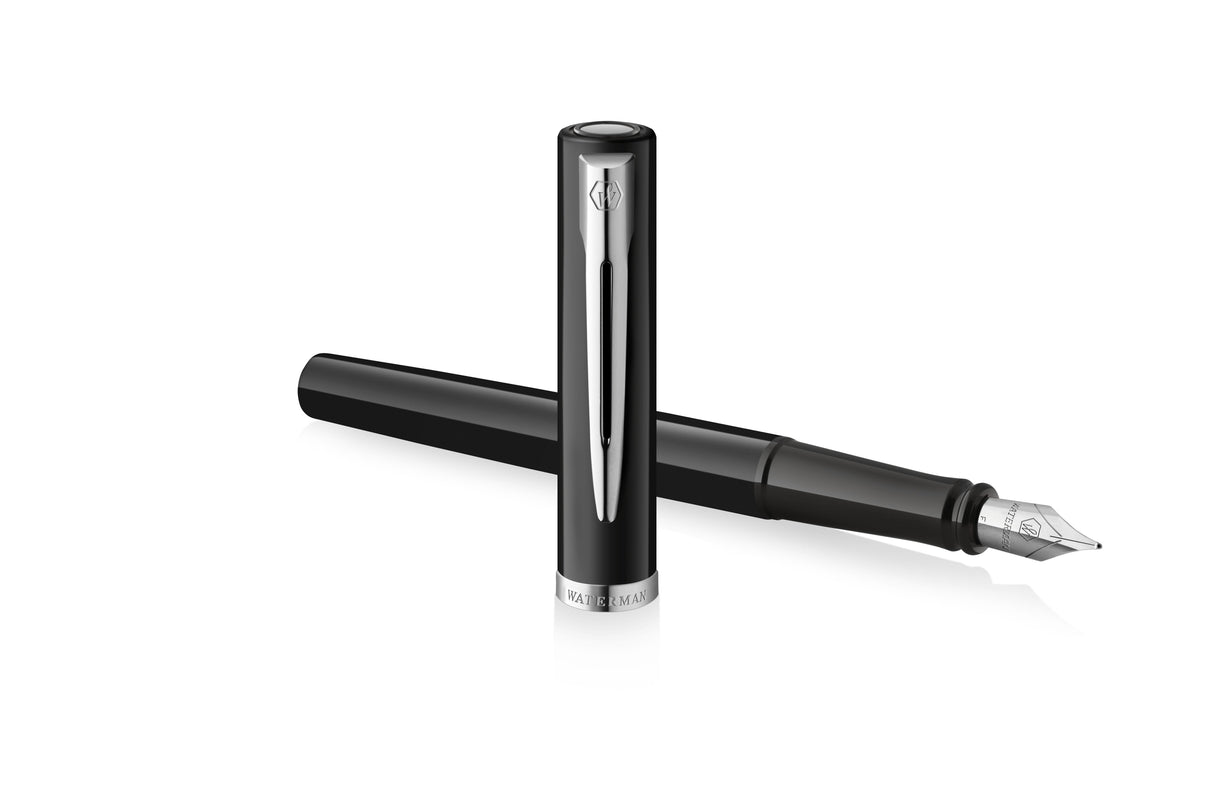 Waterman Pluma Estilográfica Impression Negro Lack Ct M Azul Caja De Regalo