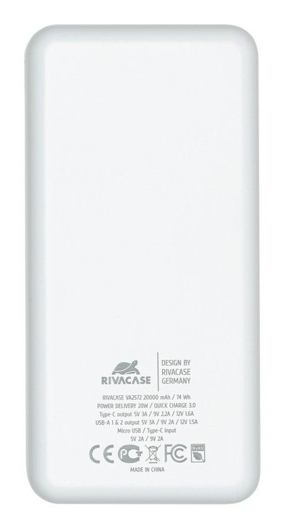 Power Bank Rivacase Va2572 (20000 Mah) Blanco Con Qc/Pd