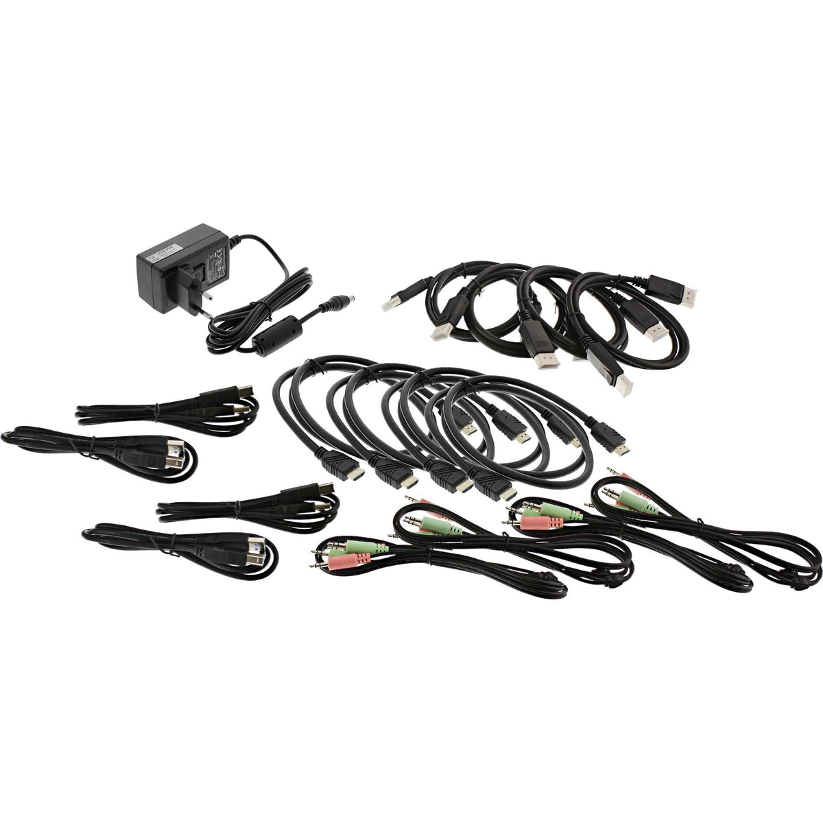 Switch Kvm Inline, 4 Puertos, Monitor Doble, Dp 1.2+Hdmi 2.0, 4k, Usb 3.0, Audio