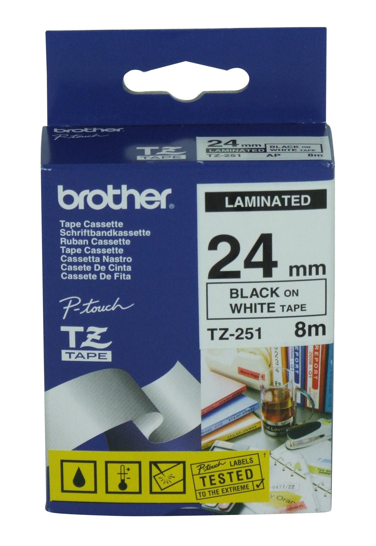 Brother Cinta Rotuladora Laminada Negro/Blanco 8m 24mm/200/220/300/2500