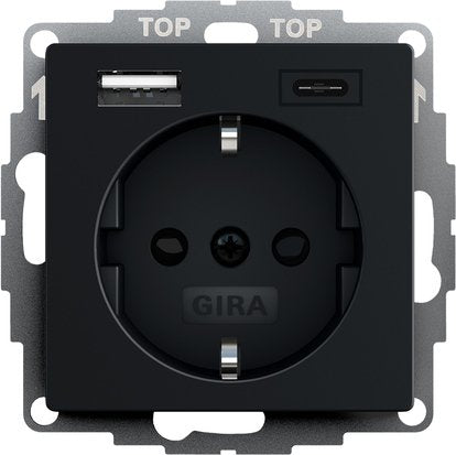 Gira 2459005 Schuko Sh Usb-Spannungsvers. 2f Tipo A C System 55 Negro M
