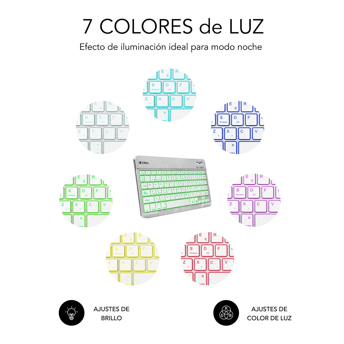 Teclado Bluetooth Subblim Sub-Kbt-Smbl30 Silver Bt3.0 Teclas Iluminadas Batería 420mah Compatible Multidispositivo