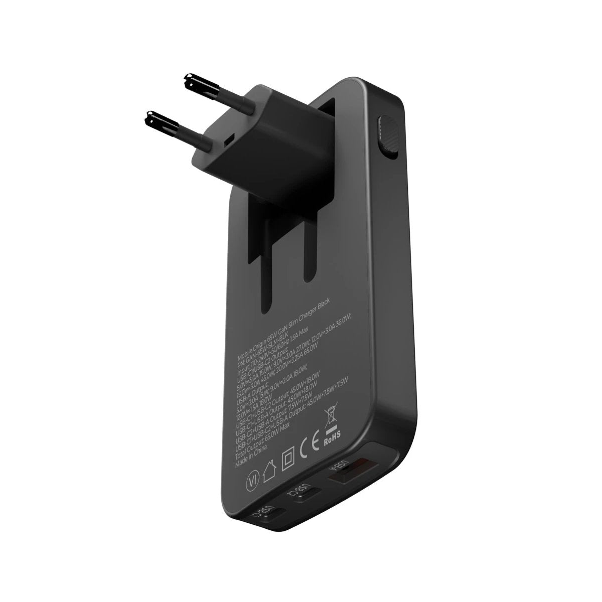 Mobile Origin 65w Gan Slim Dual Usb-C Single Usb-A Black