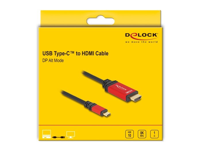 Delock 80095 Cable Usb Type-C A Hdmi (Modo Dp Alt) 8k 60 Hz Con Función Hdr 1 M Rojo