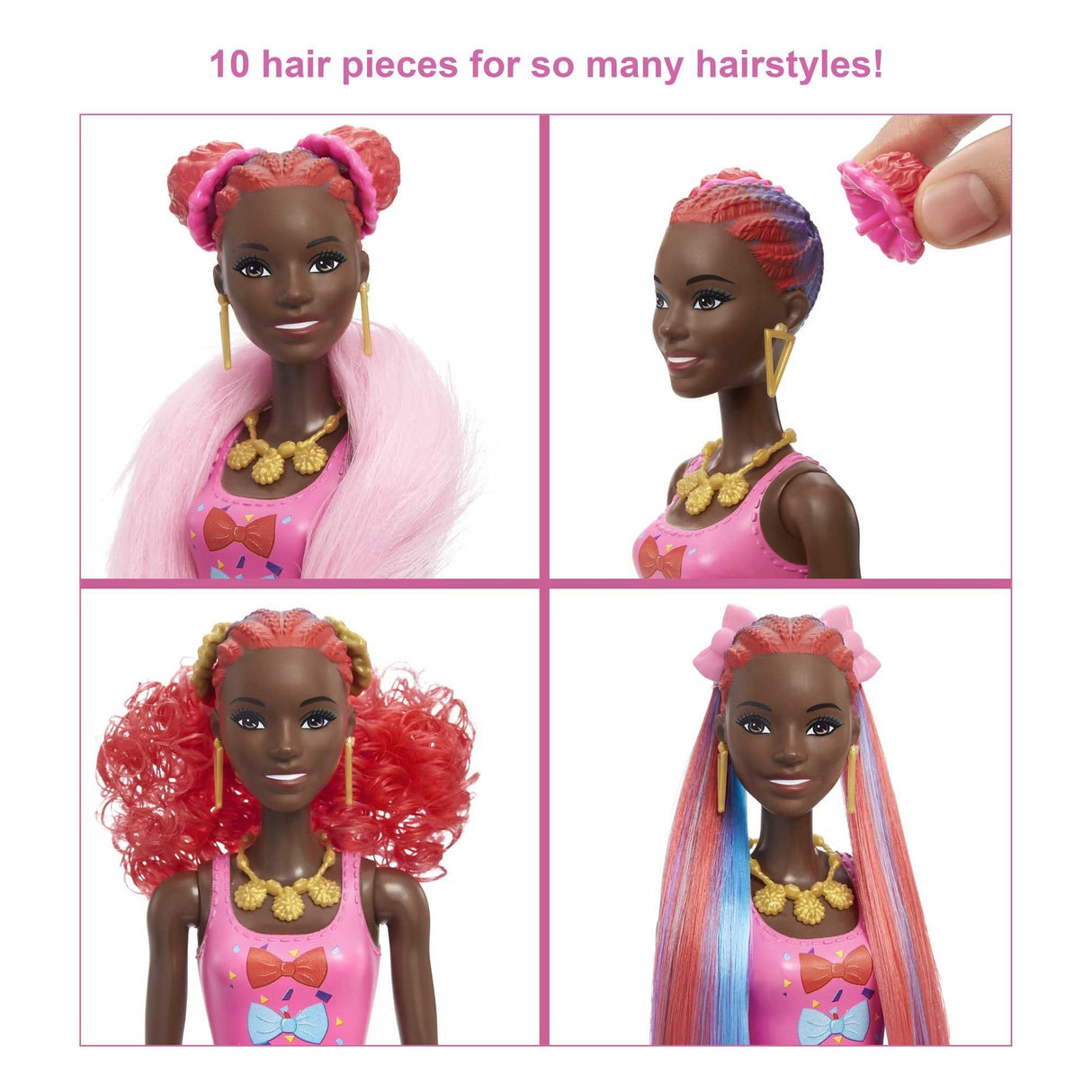 Mattel Barbie Color Revela Brillo! Muñeco Cambio De Pelo Azul Purpurina Con 25 Sorpresas