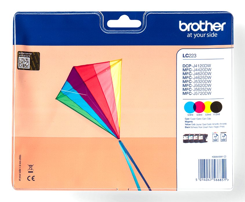 EAN 5014047566851 - Brother LC-223VALBP cartucho de tinta 4 pieza(s) Original Negro, Cian, Magenta, Amarillo imagen 1