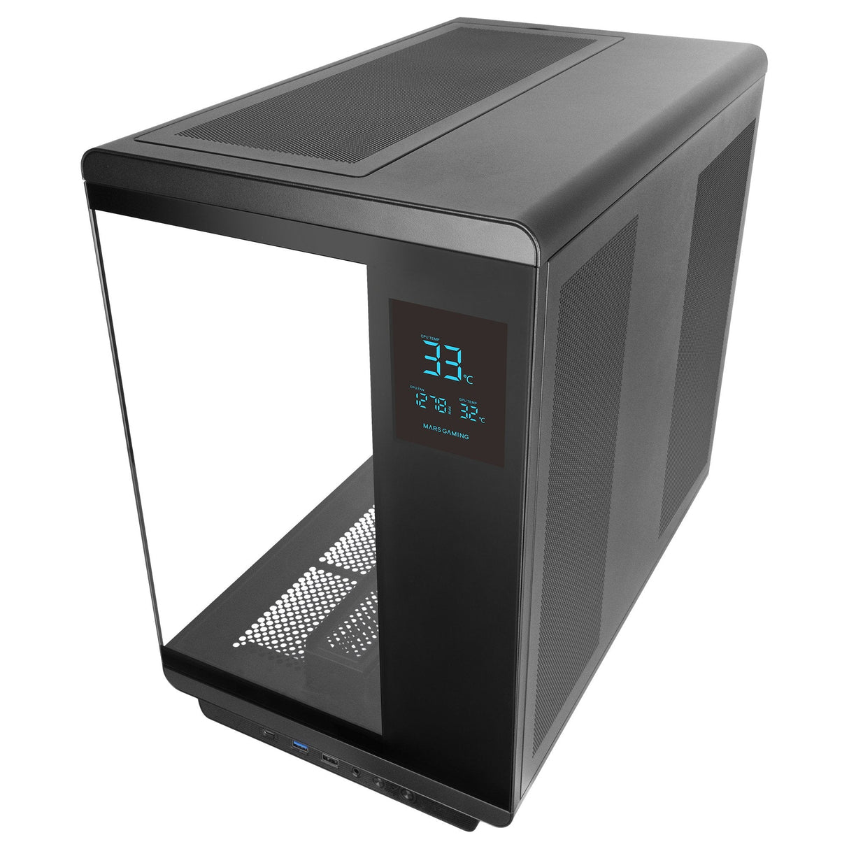 Caja Pc Atx Mars Gaming Mc-Revmax Pantalla Lcd 11.8" Cristal Templado 4x Ventiladores Argb Negro