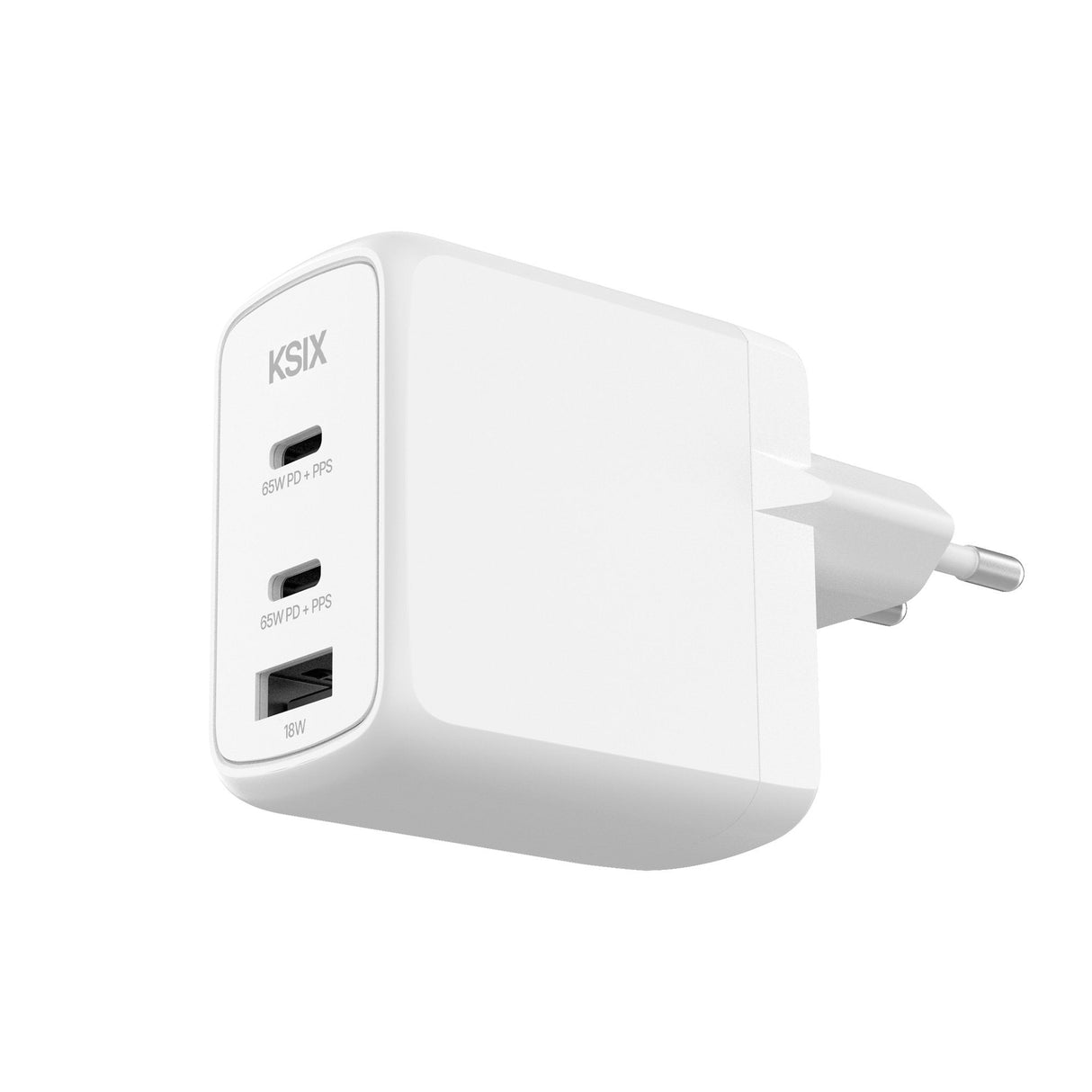 Cargador Ksix Bcd65ganaccb De Red Eléctrica 2 X Usb-C + 1 X Usb-A 65w Blanco
