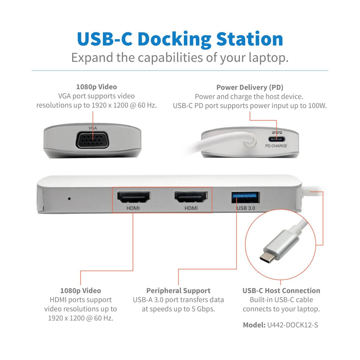 EAN 0037332213389 - Tripp Lite U442-DOCK12-S base para portátil y replicador de puertos USB 3.2 Gen 2 (3.1 Gen 2) Type-C imagen 3