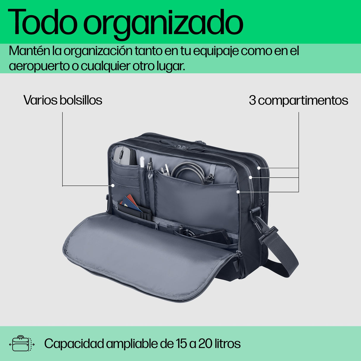 EAN 0198122966905 - HP Travel Plus 15 Liter 14 Laptop Bag 35,8 cm (14.1") Maletín Azul, Grafito imagen 7