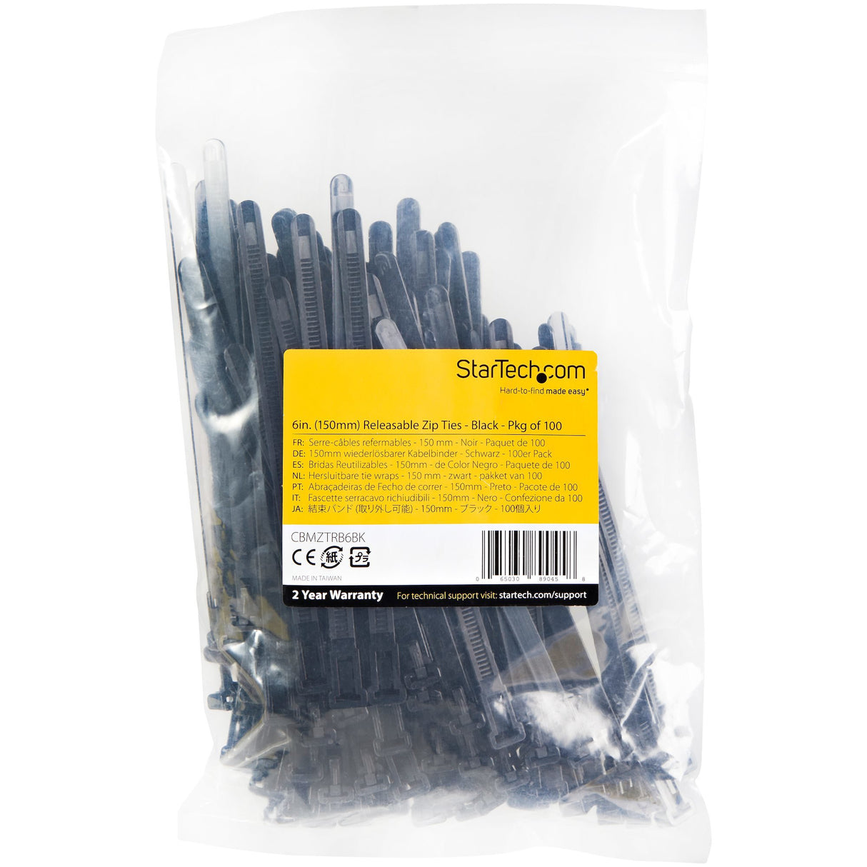 EAN 0065030890458 - StarTech.com CBMZTRB6BK presilla Brida reutilizable Nylon, Plástico Negro 100 pieza(s) imagen 5