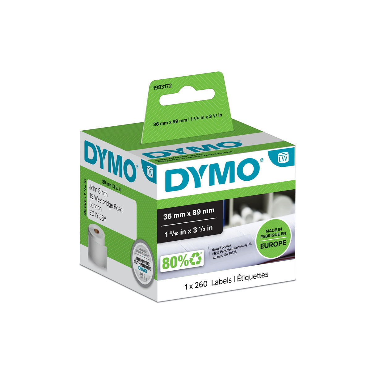 Dymo Lw Etiquetas Dirección 89x36mm 1 Rollo De Etiquetas (260) Papel Blanco