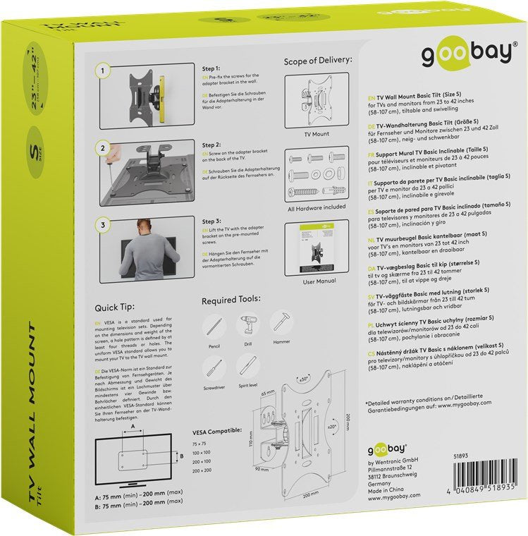 Goobay 51893 Soporte Para Tv 106,7 Cm (42") Negro