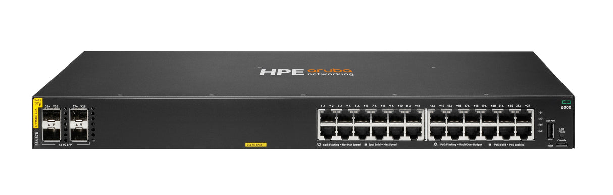 Hpe Aruba Networking Cx 6000 24p 10m 100m 1g Class4 Poe 4p Sfp 1g 370w Switch Eu