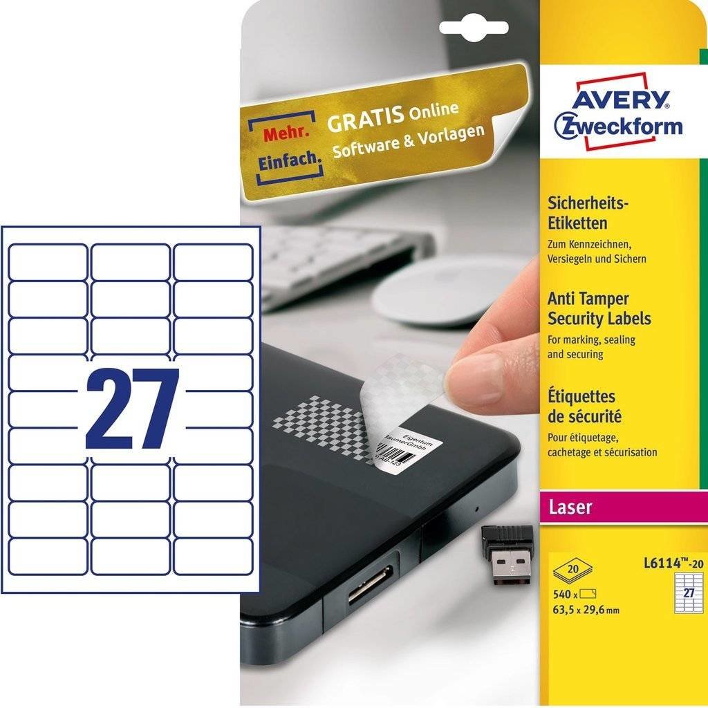 Avery Zweckform L6114-20 Self-Adhesive Label White Rounded Rectangle Permanent 540 Pc(S)