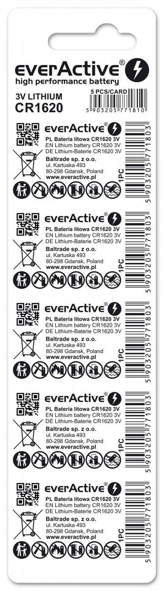 Everactive Cr16205bl Pila Doméstica Batería De Un Solo Uso Cr1620 Litio