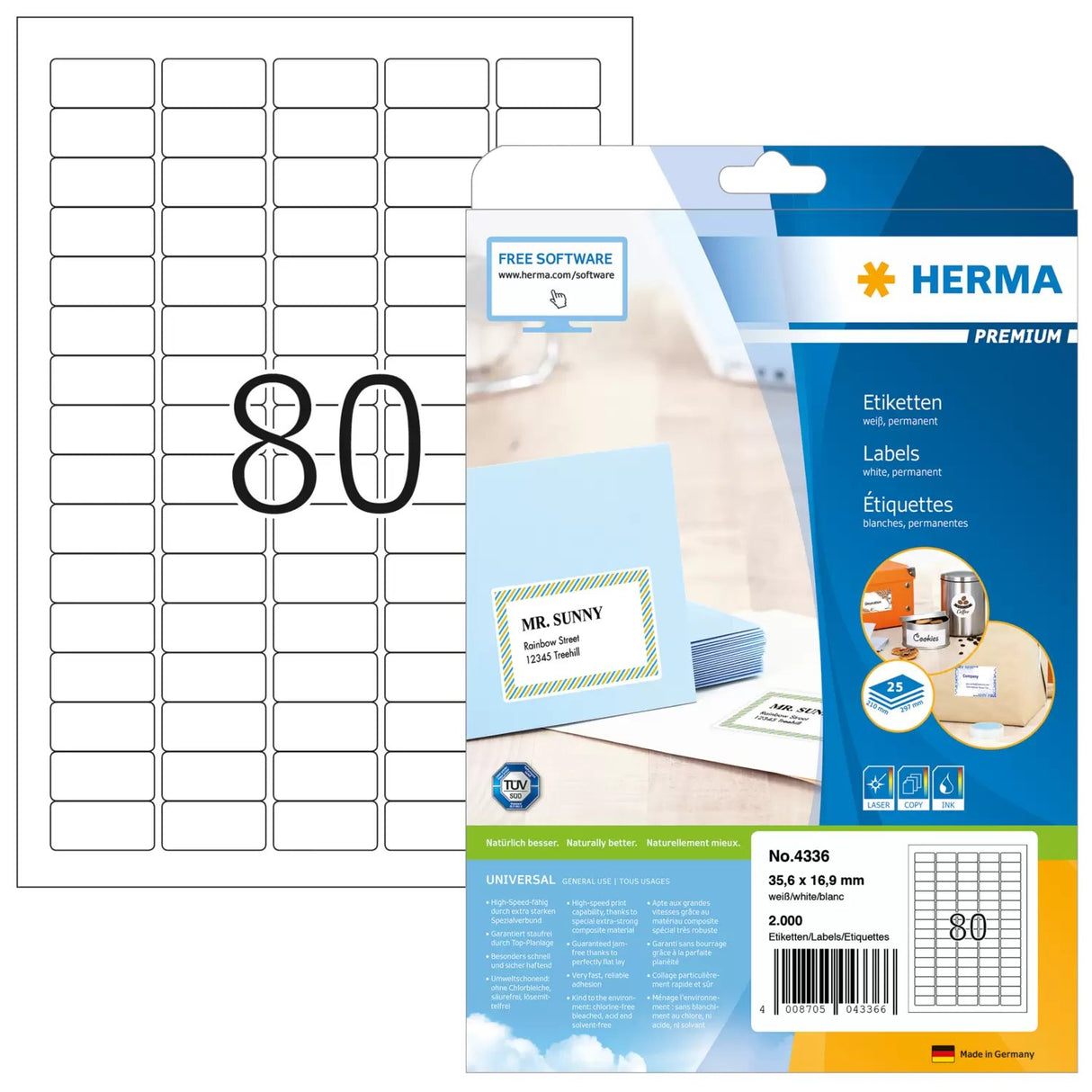 EAN 4008705043366 - HERMA 4336 etiqueta de impresora Blanco Etiqueta para impresora autoadhesiva imagen 1