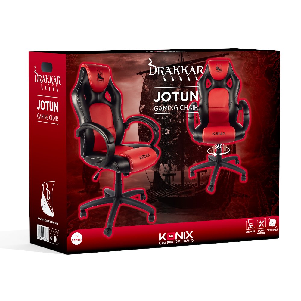 Silla Gamer Konix Drakkar Jotun Gran Comodidad Y Ergonomiaº Color Negro Y Rojo Kon Chair Dk Jotun