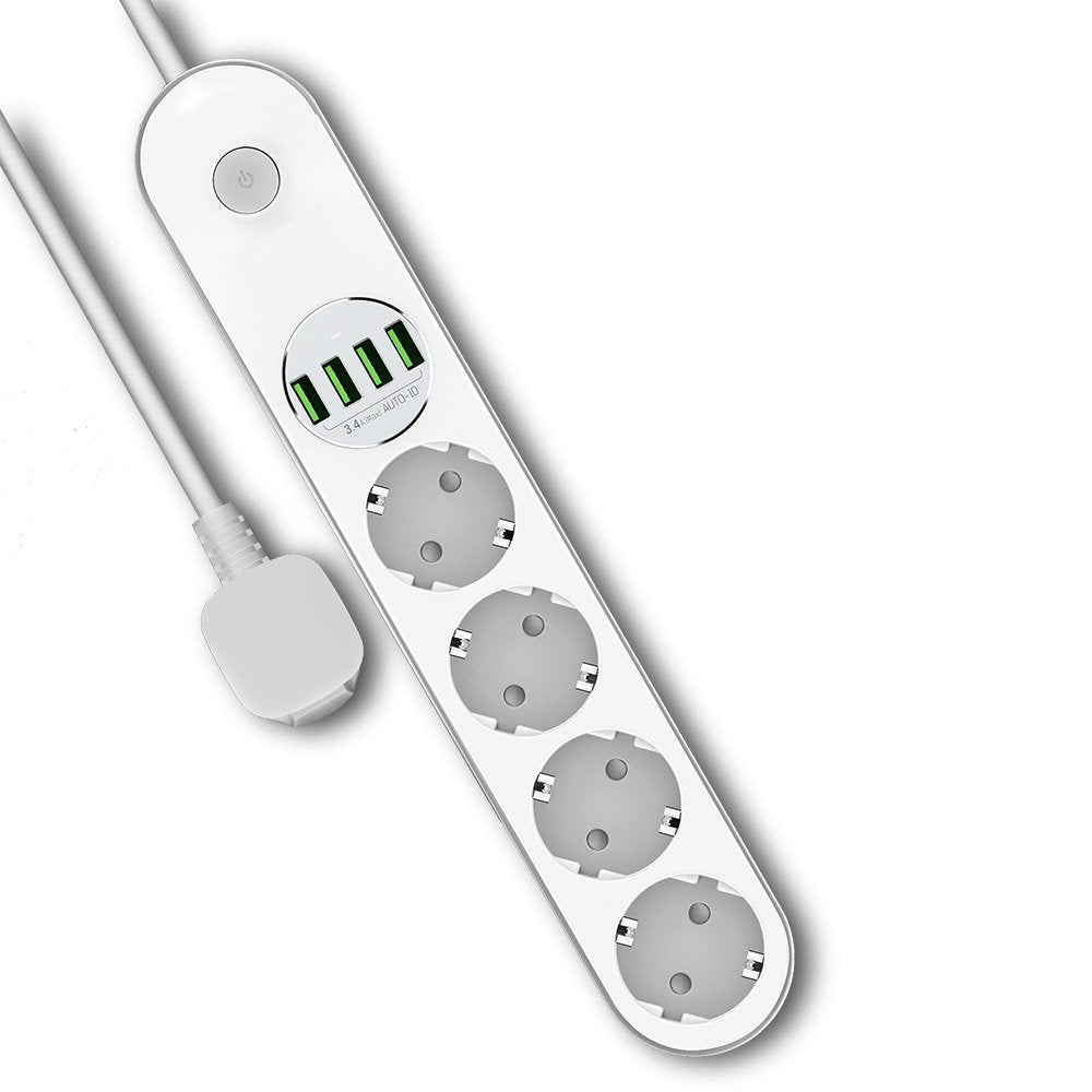 Regleta Colorway Cw-Che44w Power Socket 4plugs 4usb, White, 2m