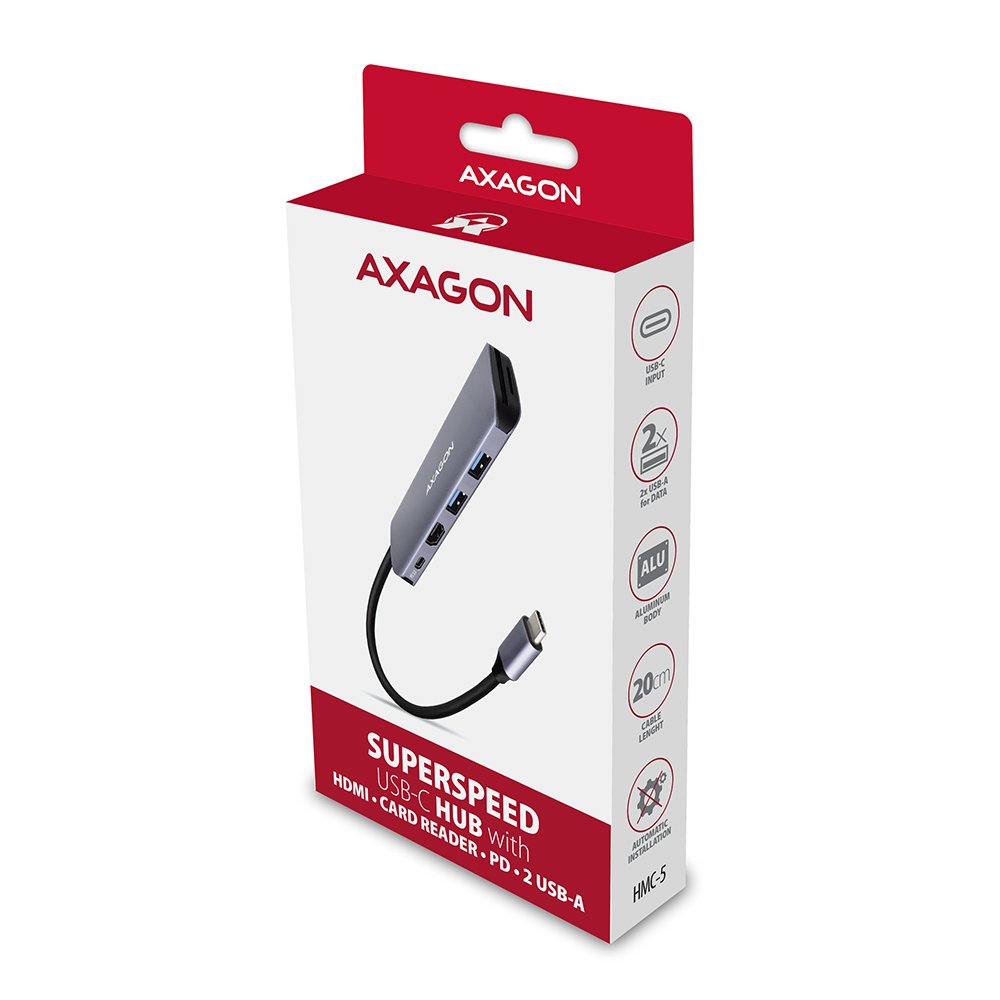 EAN 8595247906175 - Axagon HMC-5 base para portátil y replicador de puertos Alámbrico USB 3.2 Gen 1 (3.1 Gen 1) Type-C Gris imagen 10