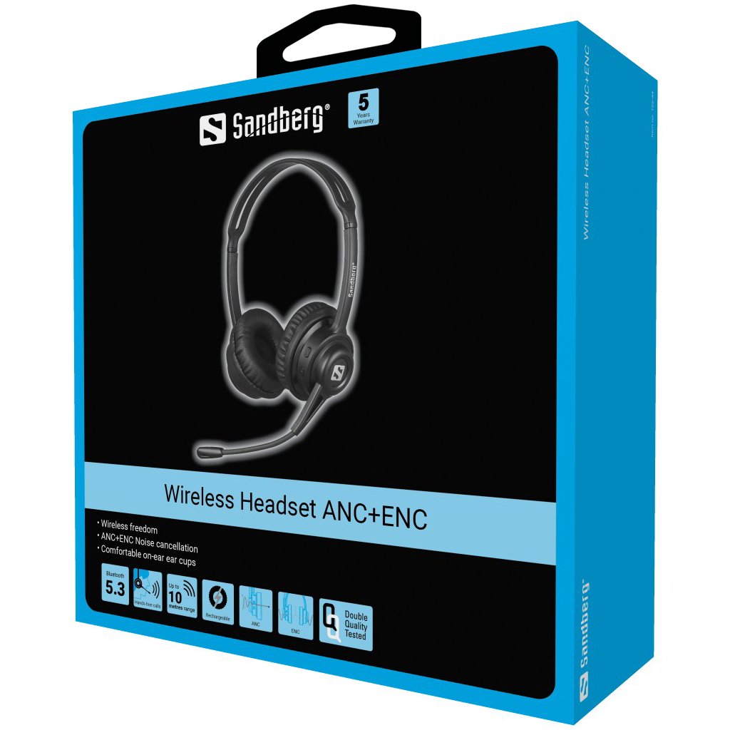Sandberg Bluetooth Headset Anc+Enc Auriculares Inalámbrico Diadema Música/Uso Diario Negro