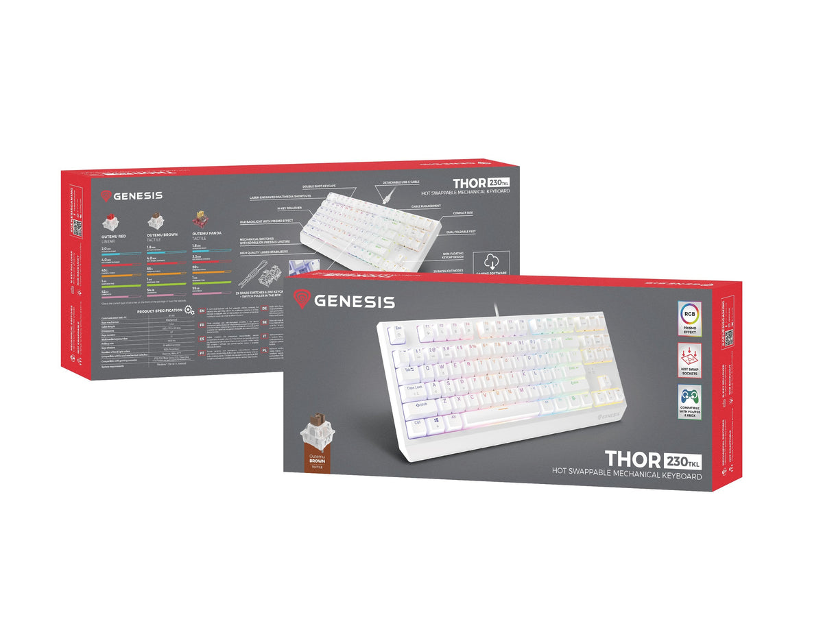 Genesis Thor 230 Tkl Teclado Juego Usb + Rf Wireless + Bluetooth Qwerty Blanco