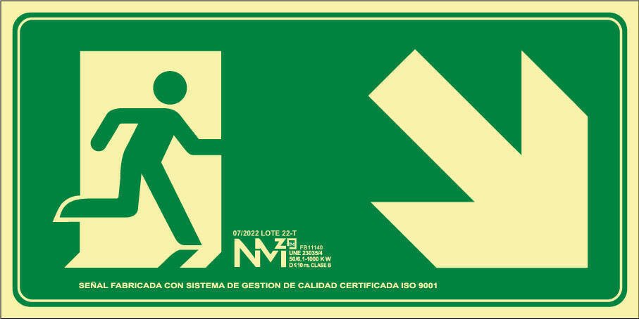 Cartel Evacuación Escalera Abajo Derecha Pvc 0,7mm Clase B 32x16cm B11140 Normaluz