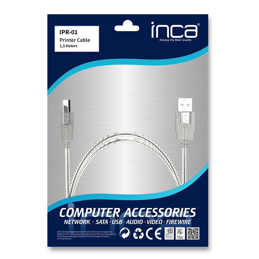 Inca Druckercable Usb-A2.0->Anschluss Drucker 1.50m Transp.