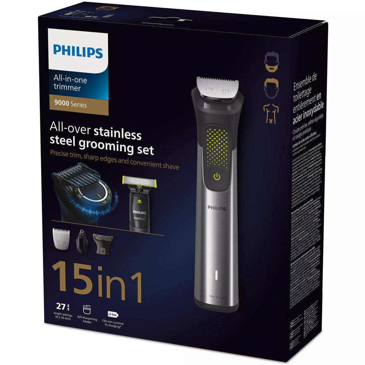 EAN 8720689020480 - Philips MG9552/15 cortadora de pelo y maquinilla Negro, Metálico 27 Níquel-metal hidruro (NiMH) imagen 1