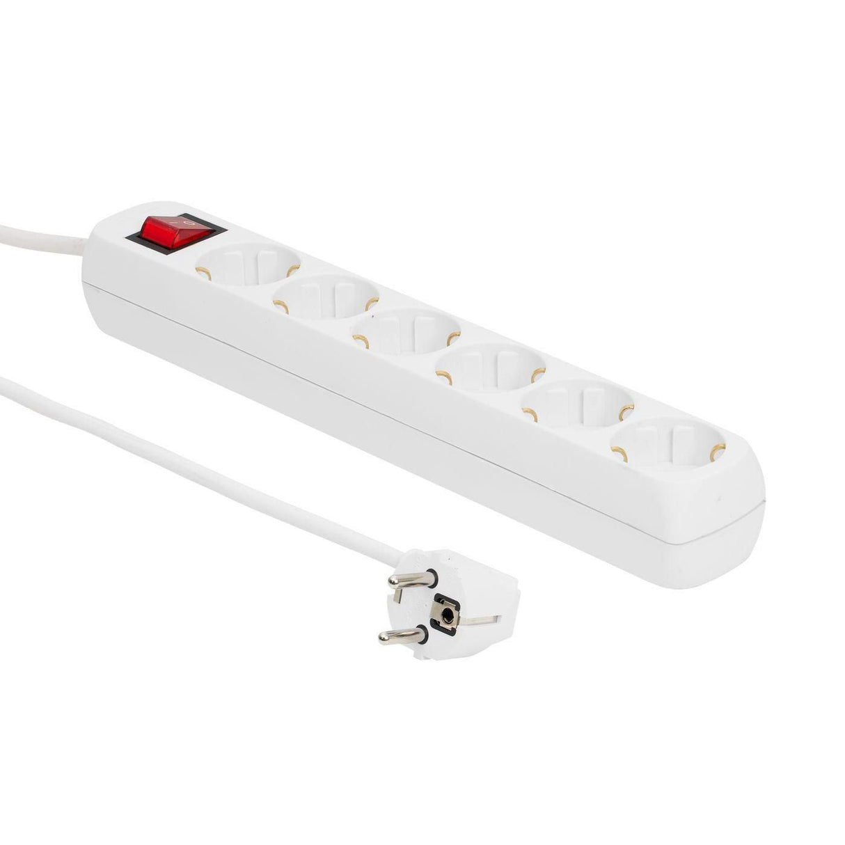 6-Way Schuko Power Strip On/Off Switch 1.5m, White