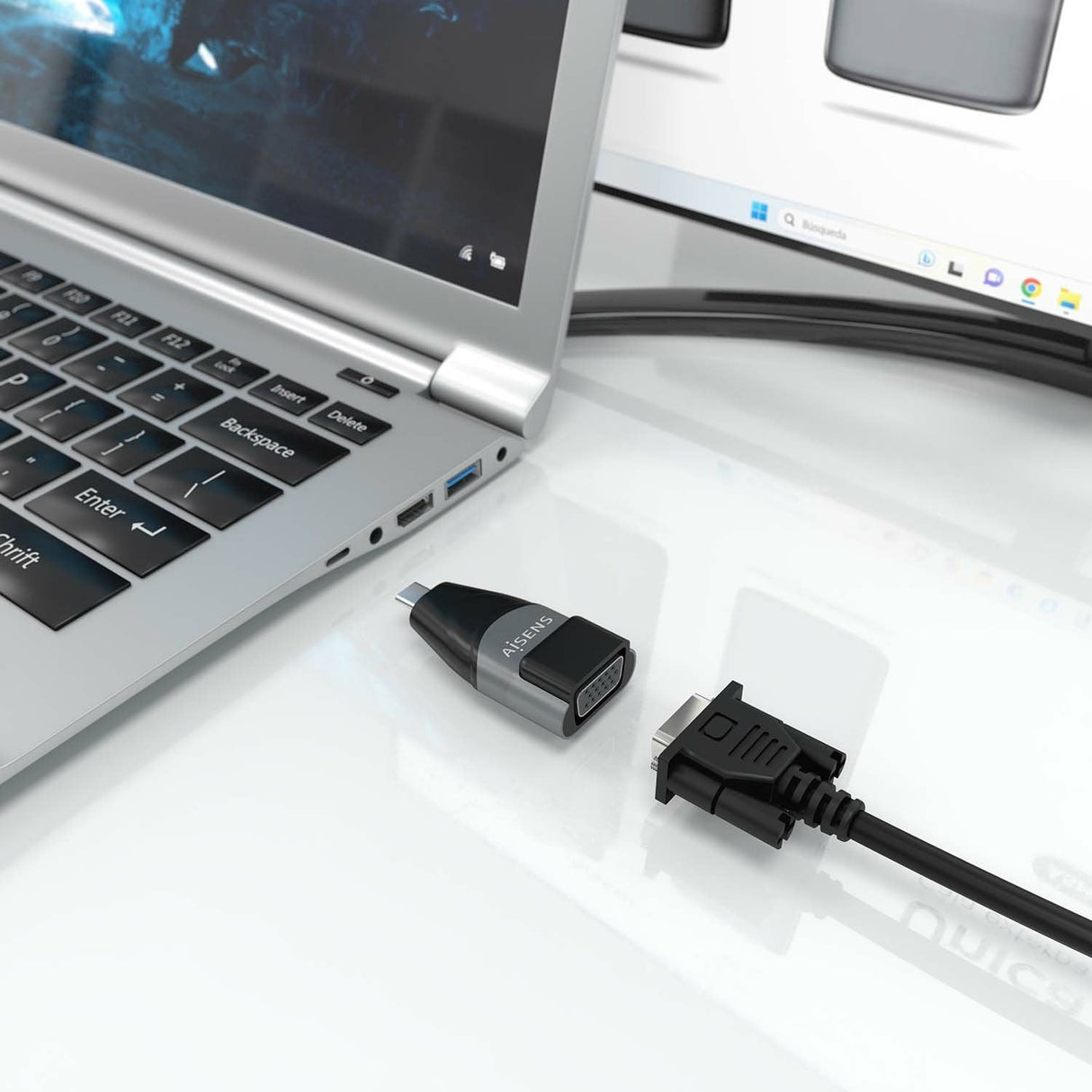 Aisens Adaptador Conversor Aluminio Usb-C A Vga, Usb-C/M-Hdb15/H, Gris
