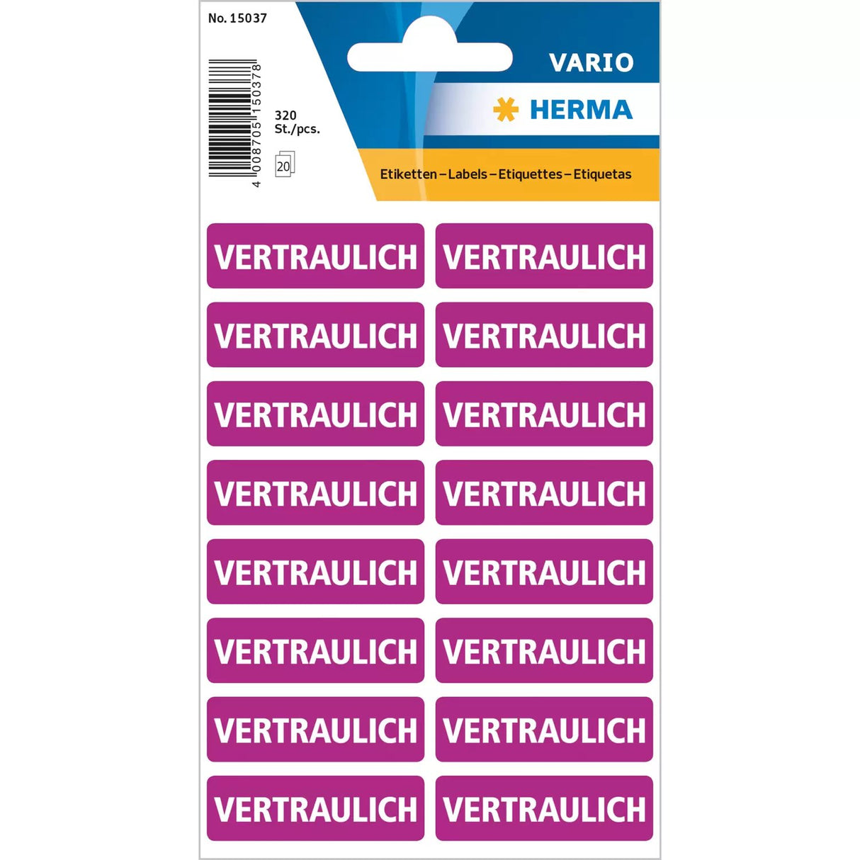 EAN 4008705150378 - HERMA 15037 etiqueta autoadhesiva 320 pieza(s) imagen 1