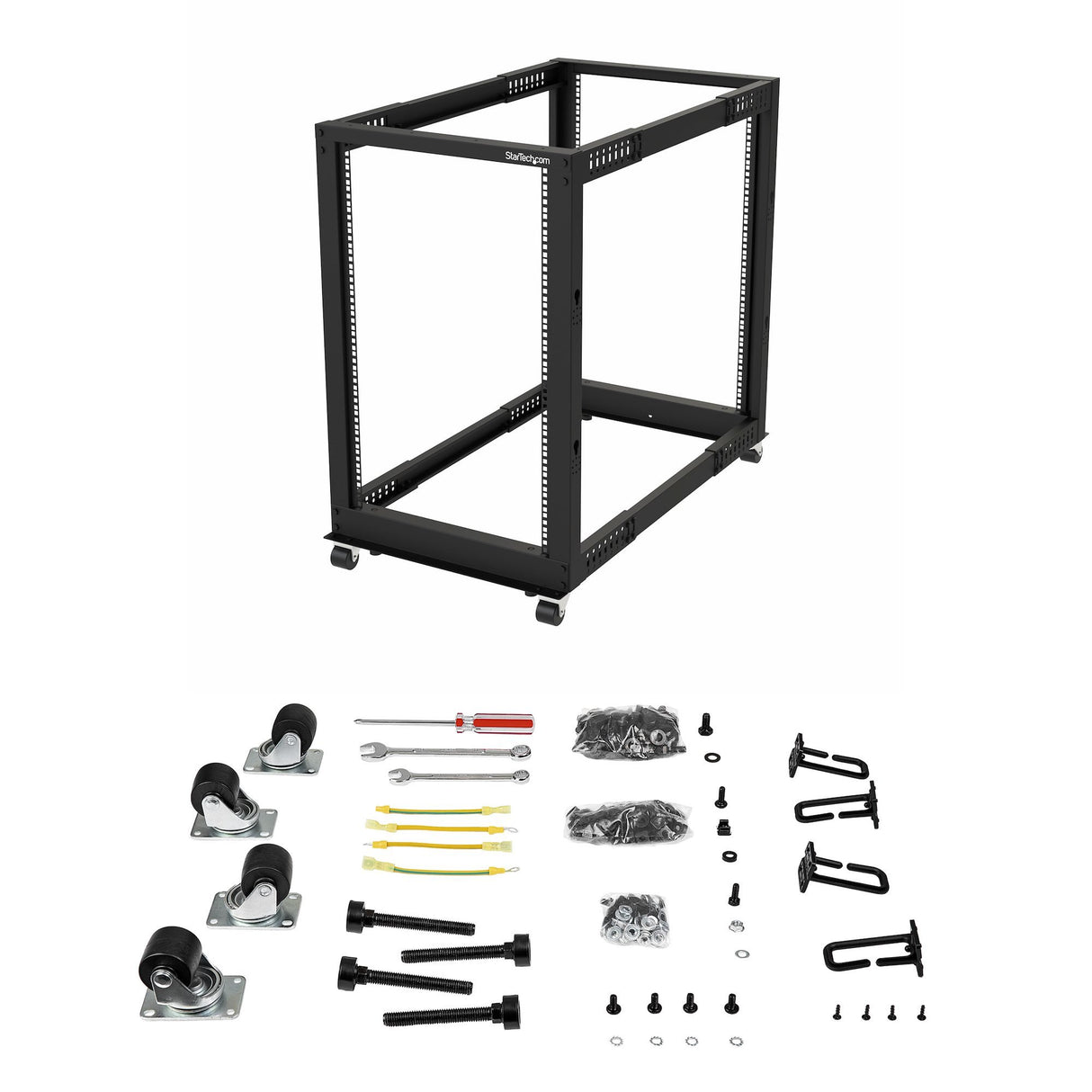 EAN 0065030886833 - StarTech.com 4POSTRACK18U armario rack Rack o bastidor independiente Negro imagen 7