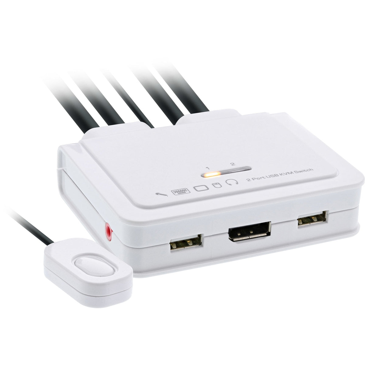 Switch Kvm Con Cable Inline, 2 Puertos, Displayport 1.2, 4k, Usb, Audio