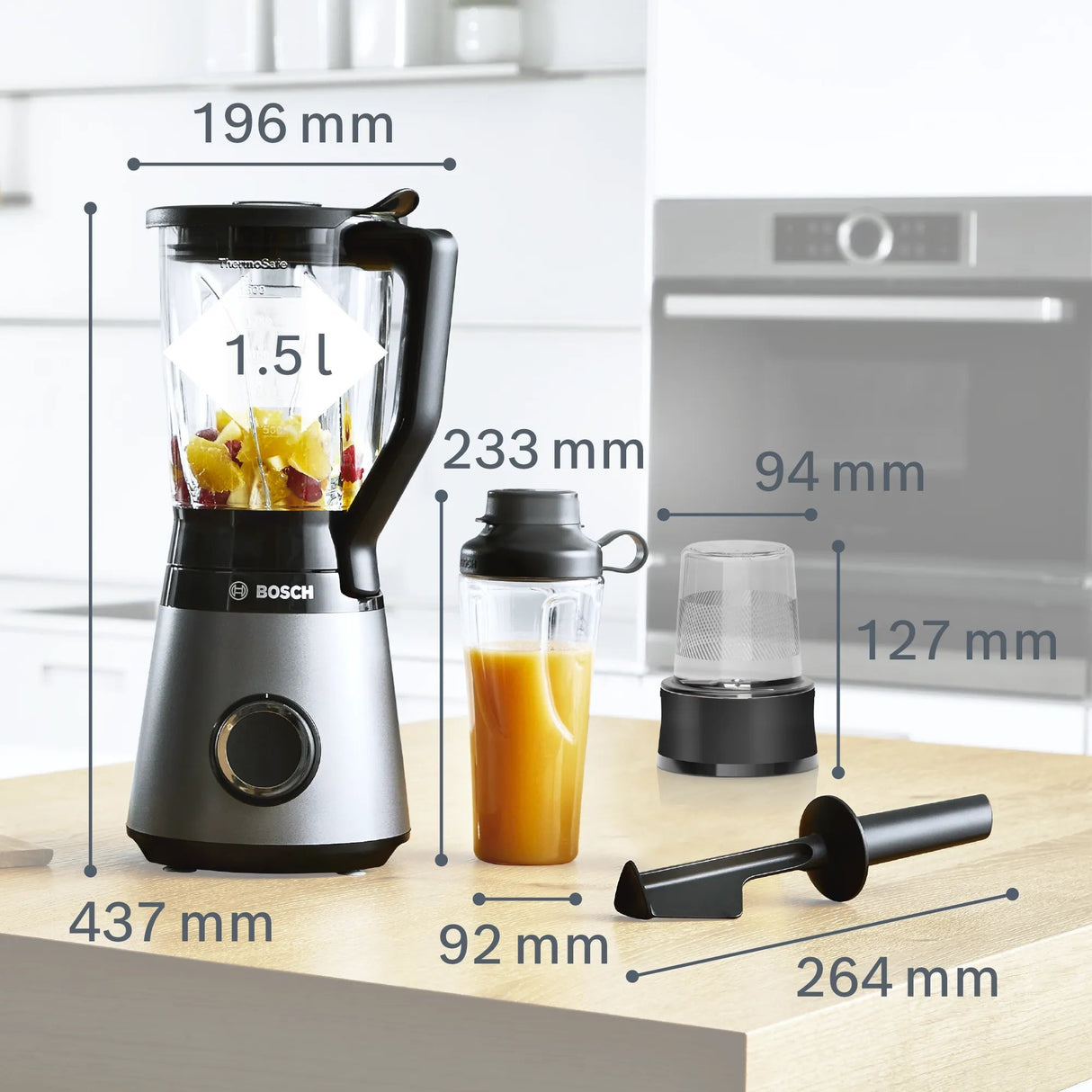 EAN 4242005319275 - Bosch Serie 4 MMB6177S licuadora 1,5 L Batidora de vaso 1200 W Negro, Plata imagen 2