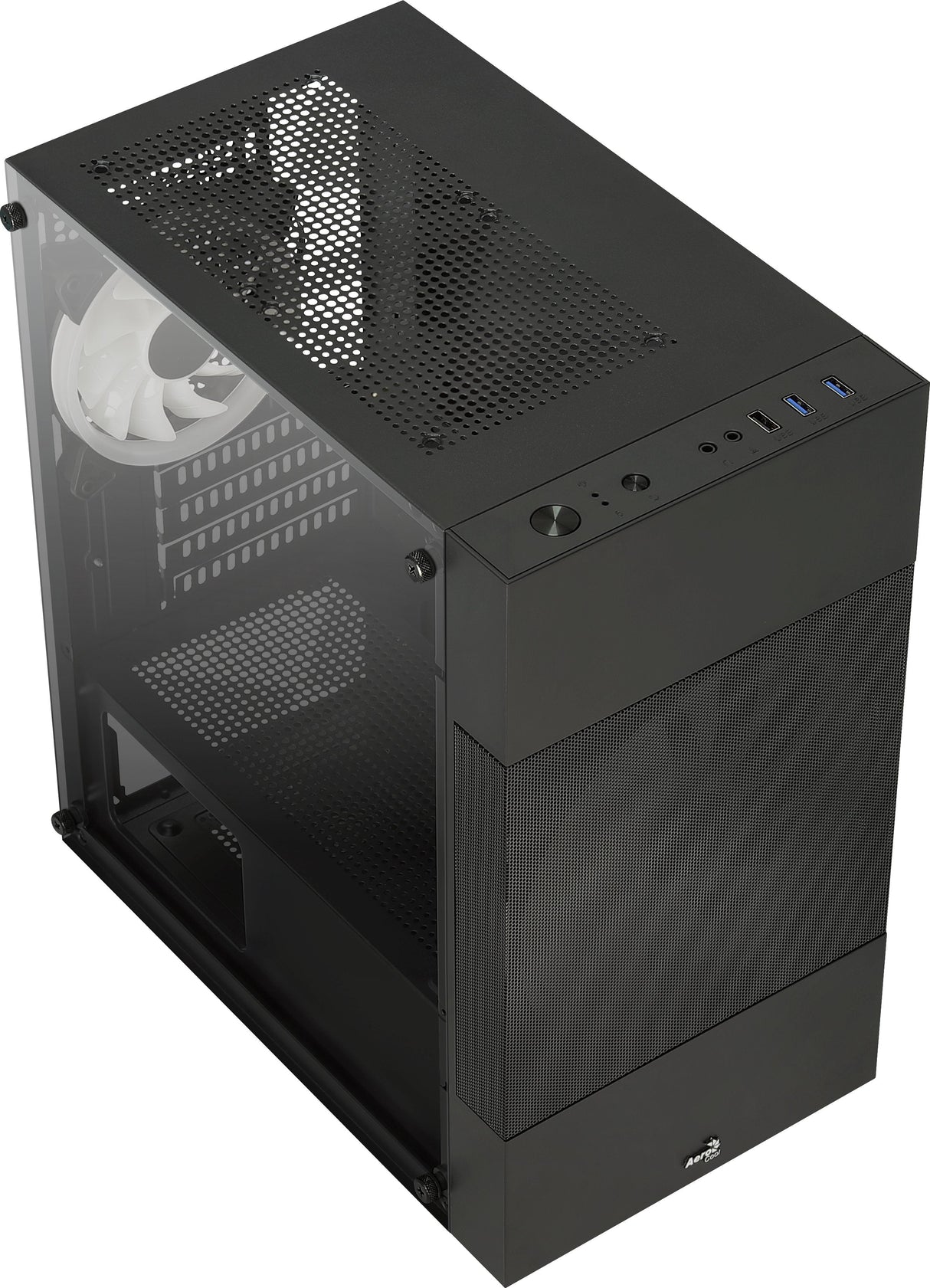 Caja Pc Aerocool Atomic Lite V1 Mini-Tower, Frgb, Vidrio Templado - Negro