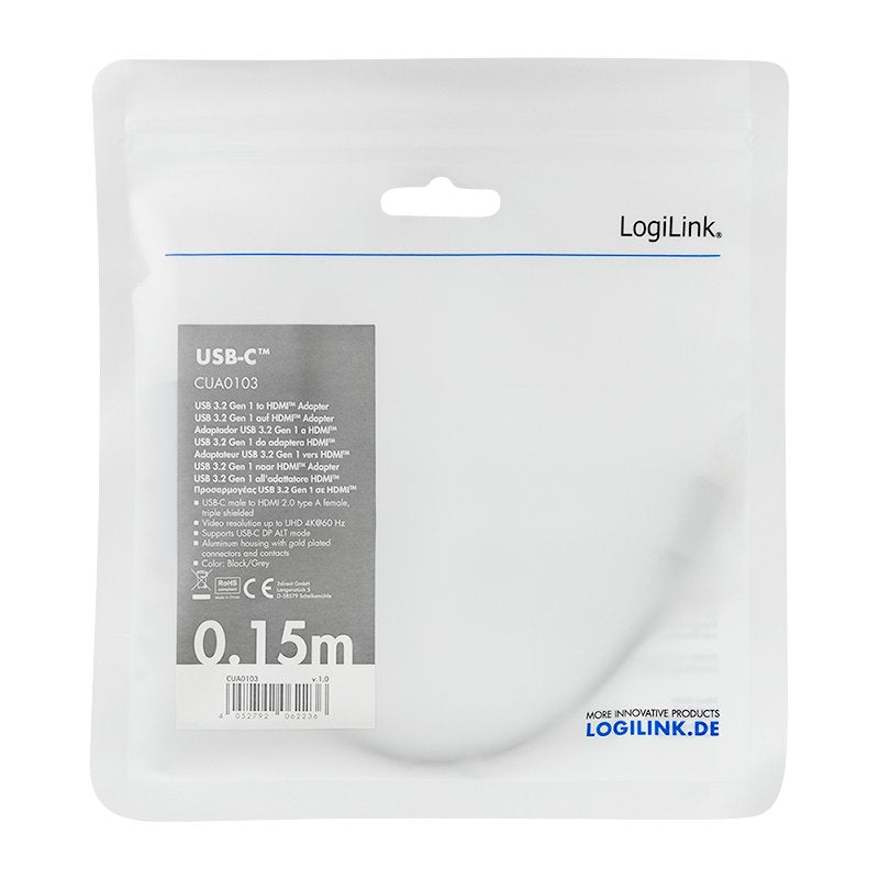 EAN 4052792062236 - LogiLink CUA0103 cambiador de género para cable USB 3.2 Gen1 Type-C HDMI-A Negro, Gris imagen 3