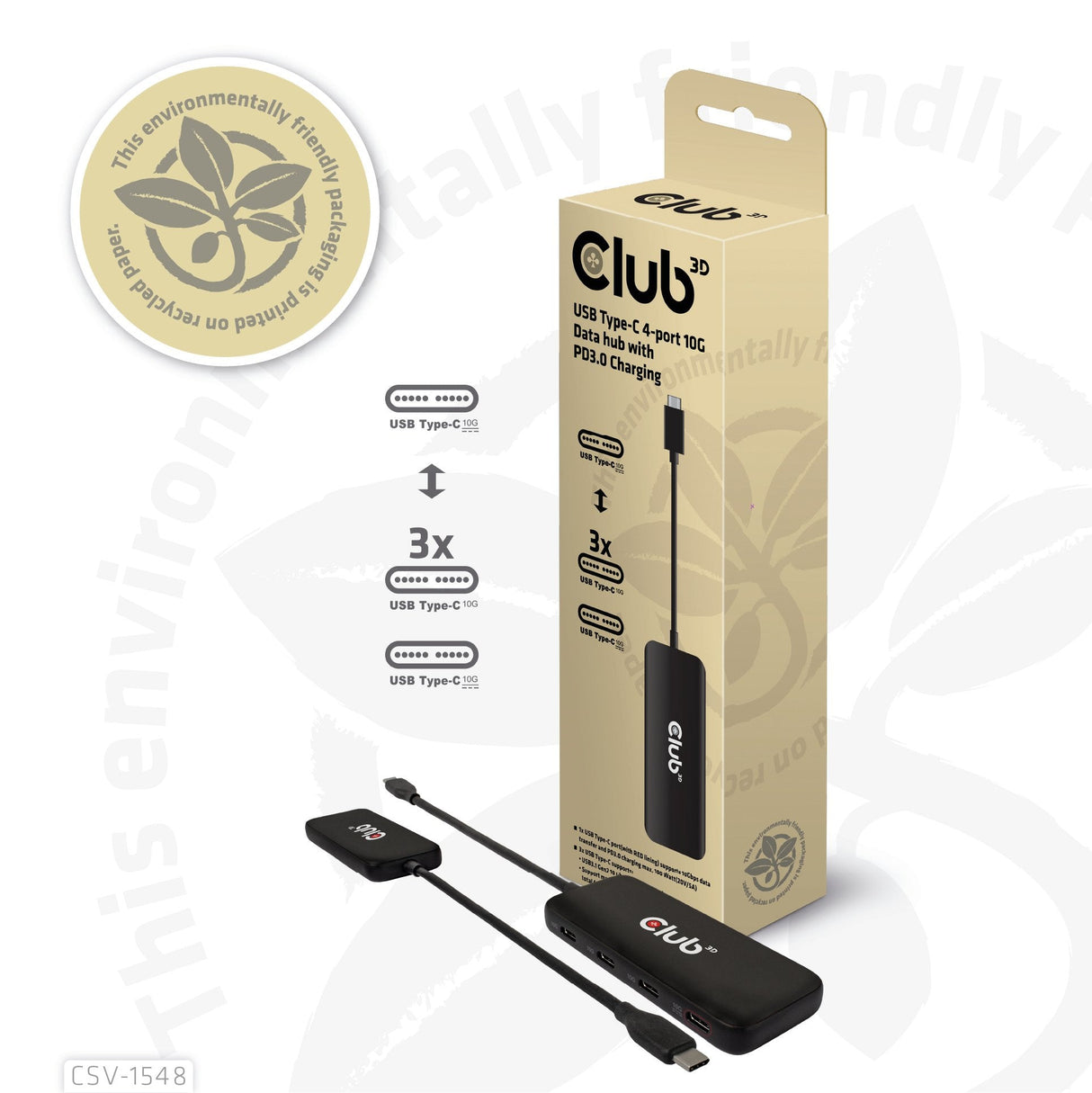 Club3d Usb-Hub Typ C > 4x Usb Typ C 10gbps + 100w Pd M H Retail