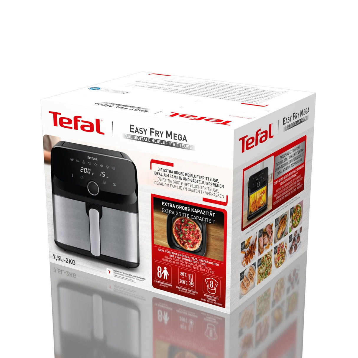 Freidora Tefal Easy Fry Mega Ey855d10 Sencillo 7,5 L Independiente 2020 W Freidora De Aire Caliente Negro, Acero Inoxidable