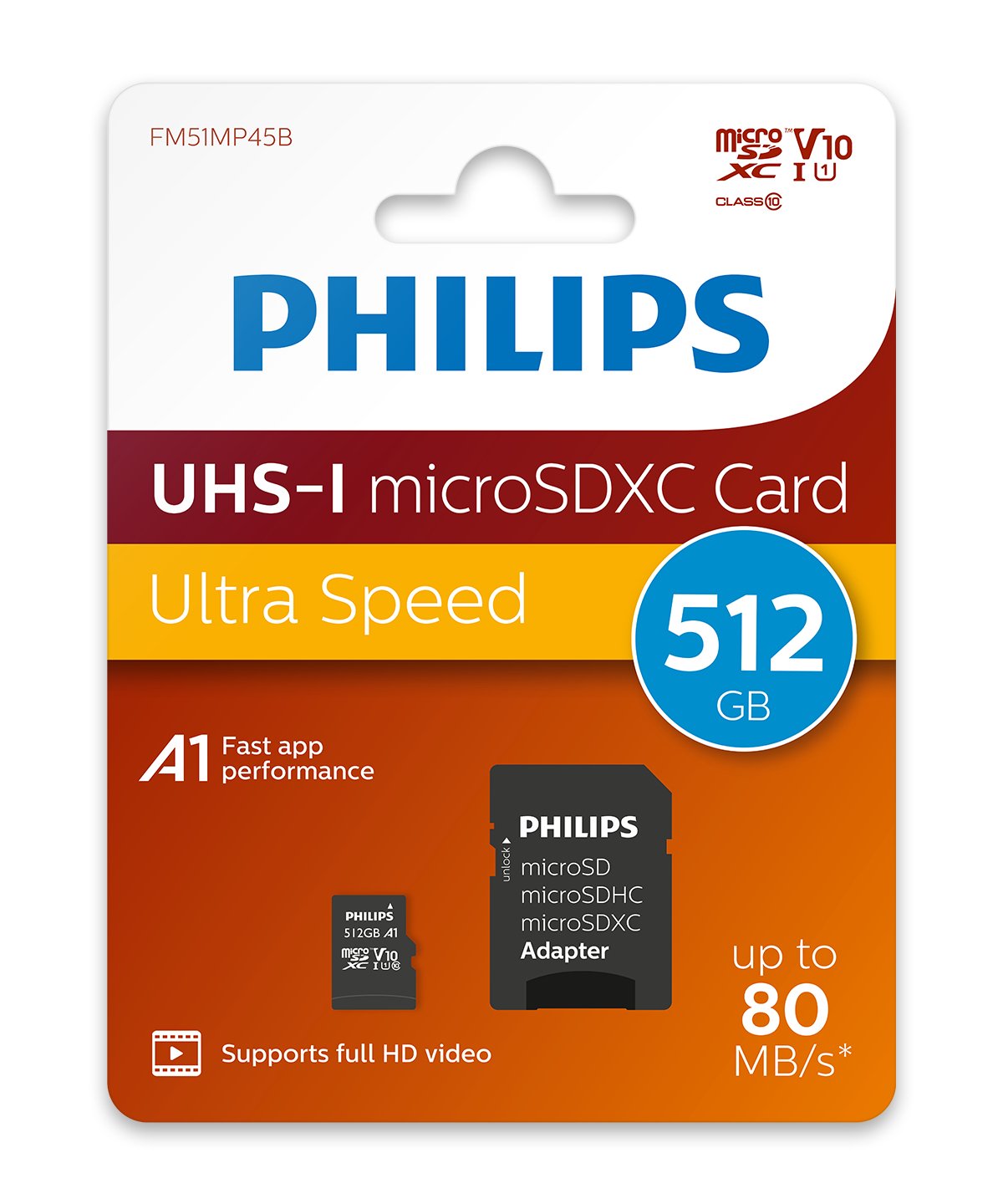Philips Microsdxc Card 512gb Class 10 Uhs-I U1 Incl. Adapter