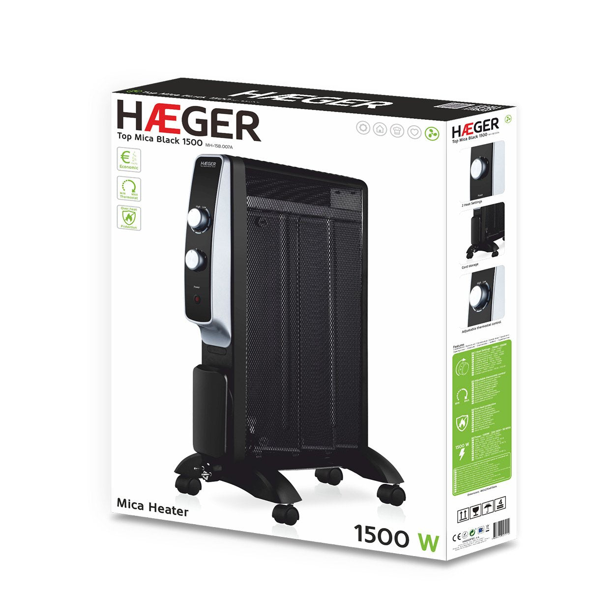 EAN 5608475025112 - Haeger MH-15B.007A calefactor eléctrico Interior Negro, Acero 1500 W imagen 2