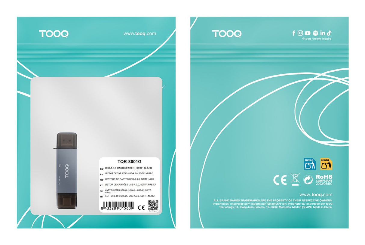 EAN 8433281015609 - TooQ TQR-3001G lector de tarjeta USB 3.0 Type-A/Type-C imagen 6