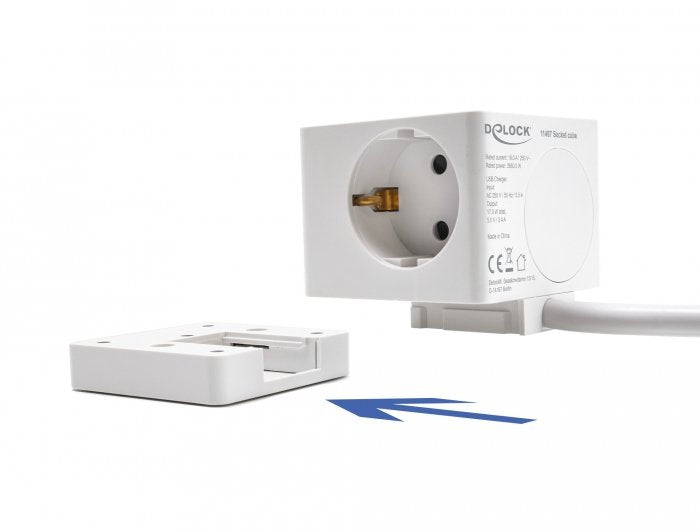 Delock Steckdosenwürfel Mit Verlängerungscable 3-Fach Mit Kindersicherung Und Usb Cargador, 1,5 M Cable, Weiss