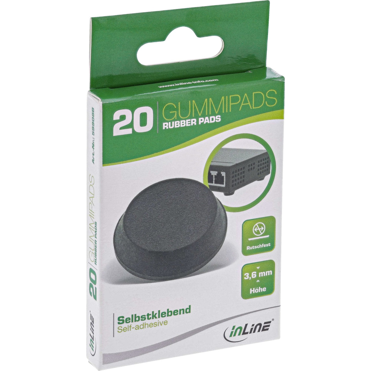Inline Almohadillas De Goma 20uds Pack Negro, Forma Plana 1,2cm