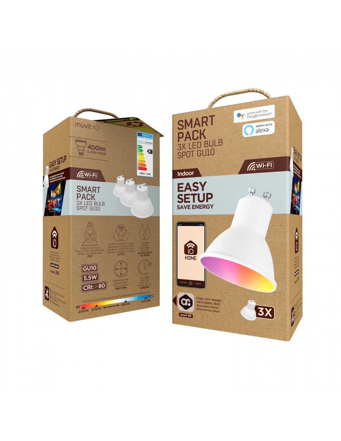 Bombilla Led Inteligente Muvit Io Miopak006 Casquillo Gu10 5.5w 400 Lúmenes 2700k-6500k Pack De 3 Uds