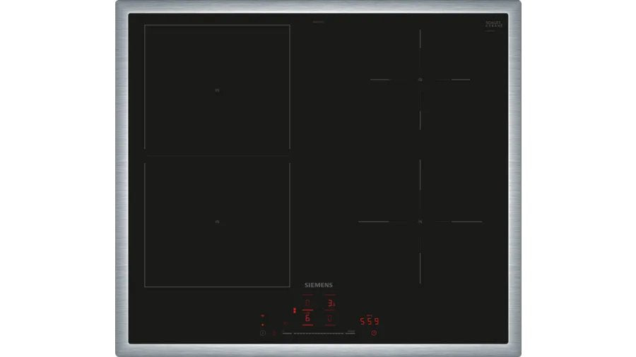 Siemens Ed64rhsb1e Iq500, Placa De Cocina Independiente Negra/Acero Inoxidable, 60 Cm, Home Connect Ed64rhsb1e