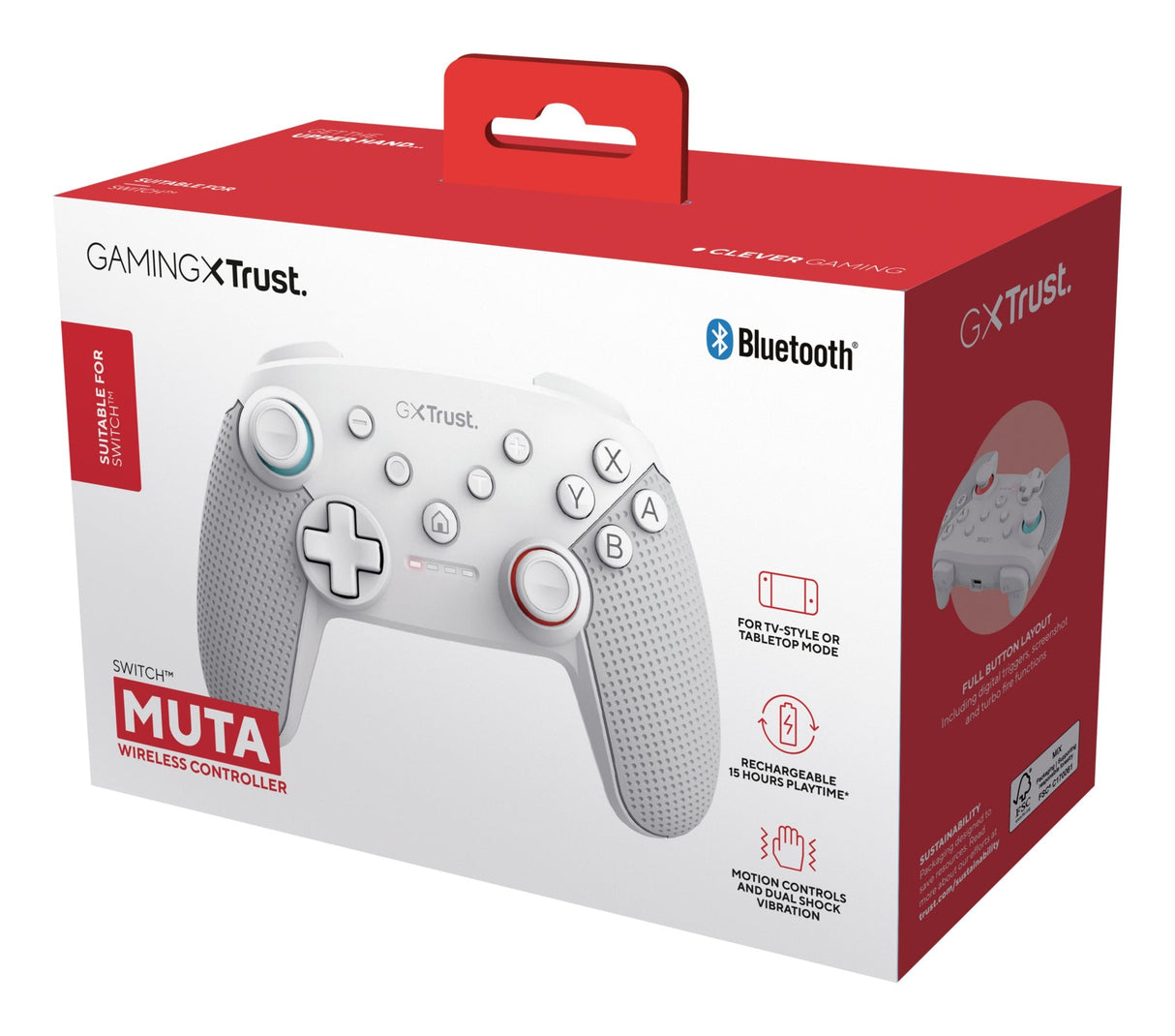 Mando Inalambrico Para Nintendo Switch Gxt 1246 Muta Blanco Trust Batería Recargable/ Compatible Con Nintengo Switch, Switch Lite, Switch Oled/ Bluetooth