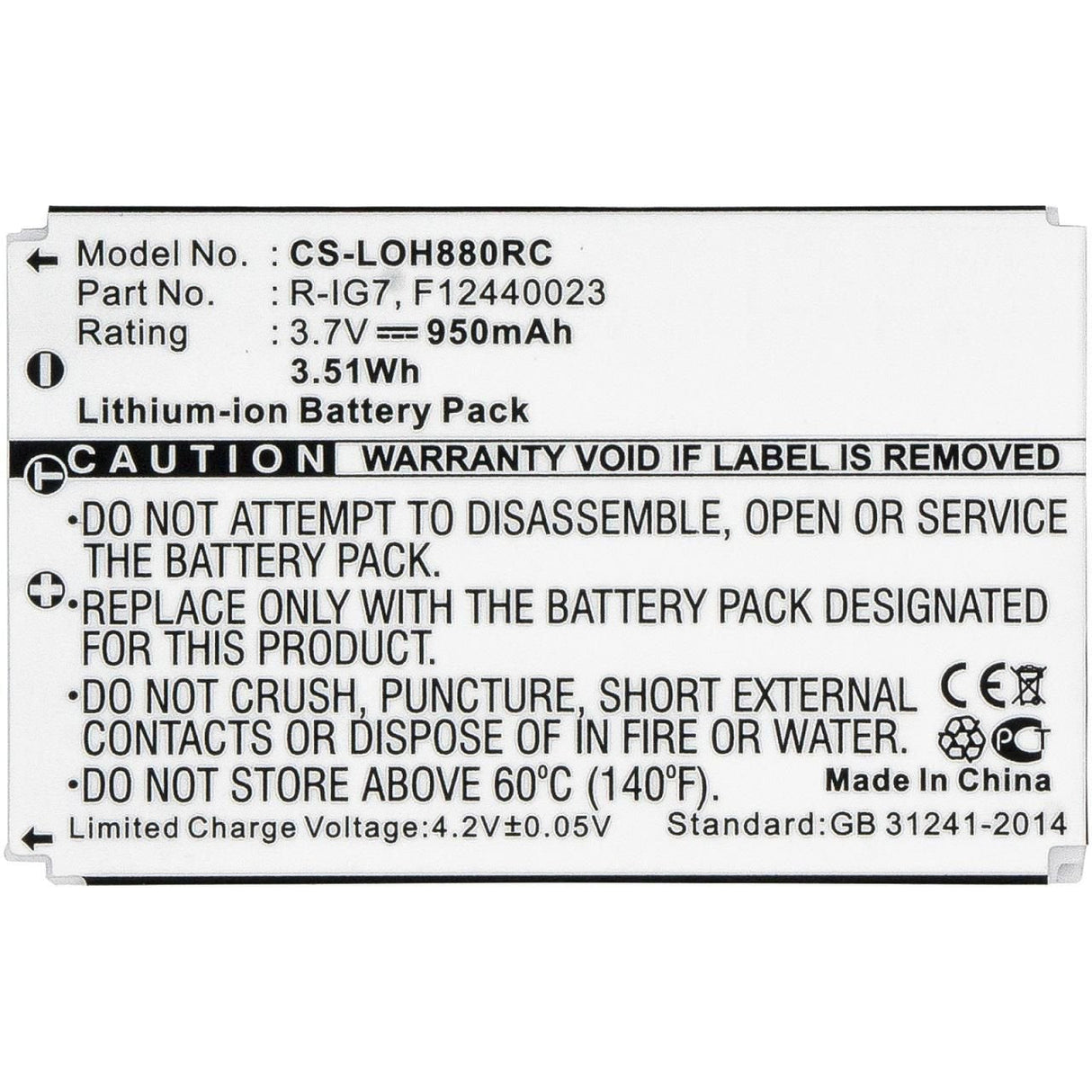 Battery For Remote Control 3.52wh Li-Ion 3.7v 950mah