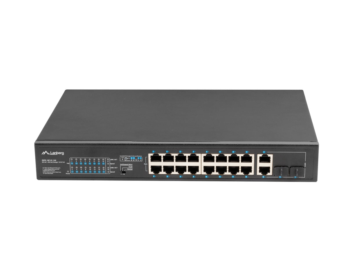 EAN 5901969429299 - Lanberg RSFE-16P-2C-150 switch No administrado Gigabit Ethernet (10/100/1000) Energía sobre Ethernet (PoE imagen 1
